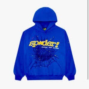 Sp5der Hoodie Yellow on Blue